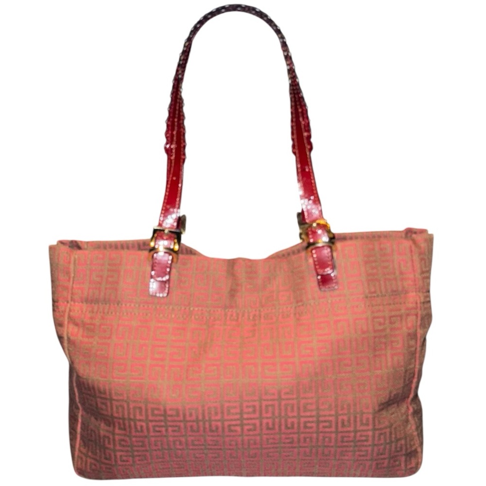 Givenchy Monogram Jacquard Red Burgundy Bag With Tassels & Patent Leather Straps - Picture 3 of 10